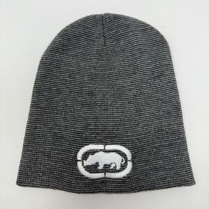 Ecko Unltd Mens‎ Beanie Hat Gray Black Knit Rhinoceros Logo One Size